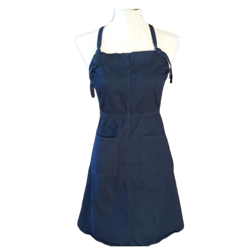 Vintage look 70s style patch pocket pinafore apron denim dress